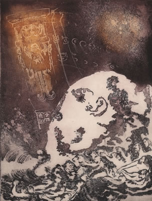 �Y Delyn Aur� (The Golden Harp) a beautiful colour engraving by Liliane Schaefer-Minerbe